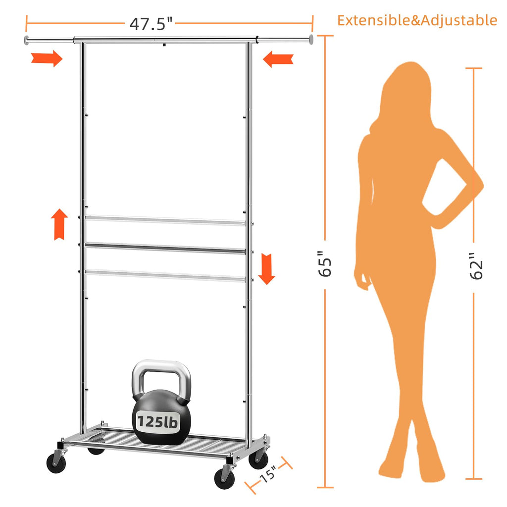 Clothing Garment Rack, Extendable Clothes Rack, Chrome