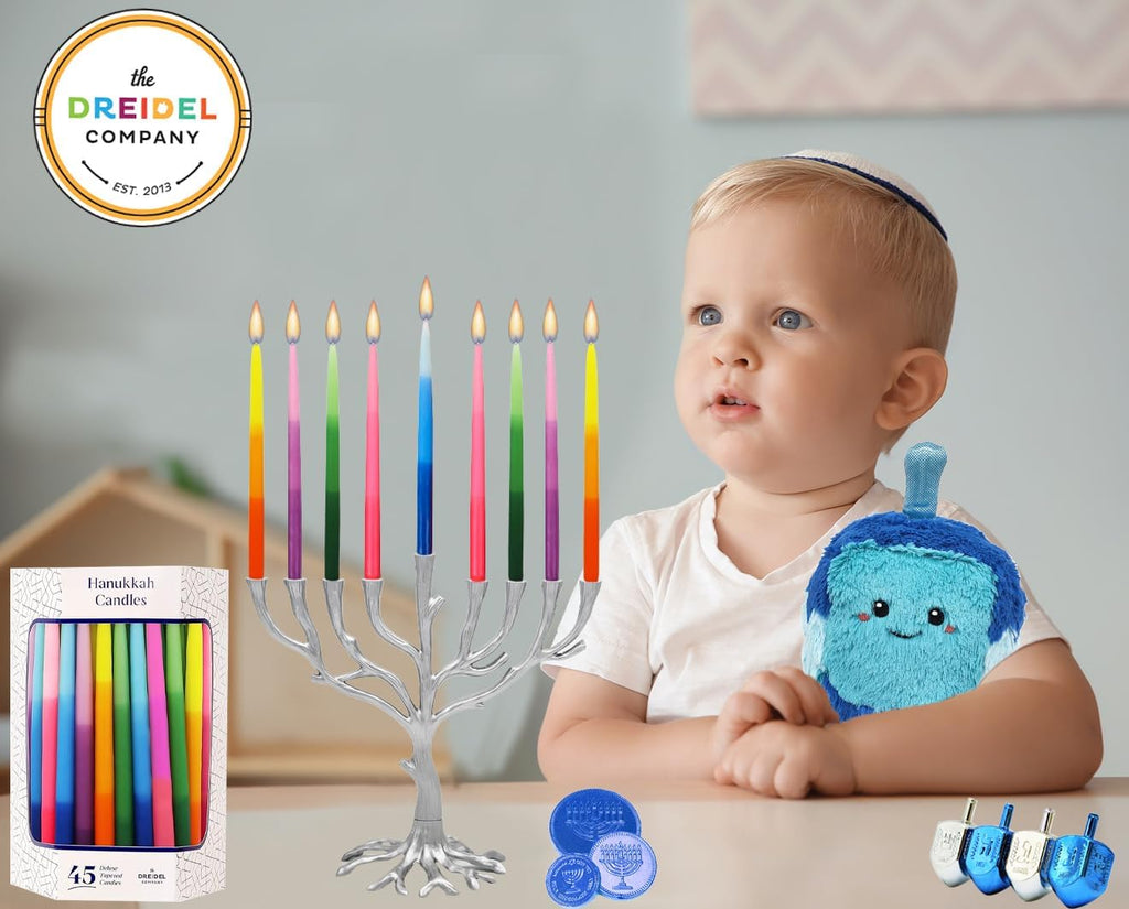 Dripless Deluxe Tapered Hanukkah Candles, Multicolored 3-Tone Pastel Decorations, 45 Candles for All 8 Nights - Set of 45
