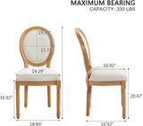 French Country Dining Chairs Set of 2, Vintage Louis-Style Chairs with Curved Backrest and Carved Solid Wood Frame for Dining Room or Restaurant