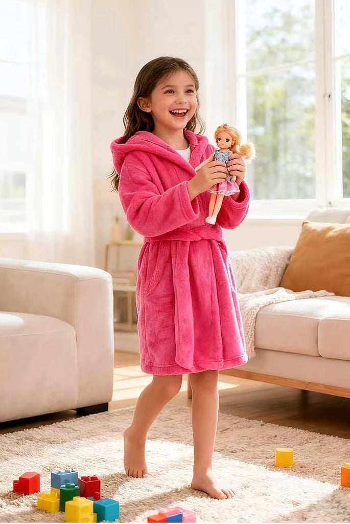 Boys Girls Robe Kids Flannel Hooded Bathrobe Sleepwear Pajamas Toddler Soft Plush Robes for Girls