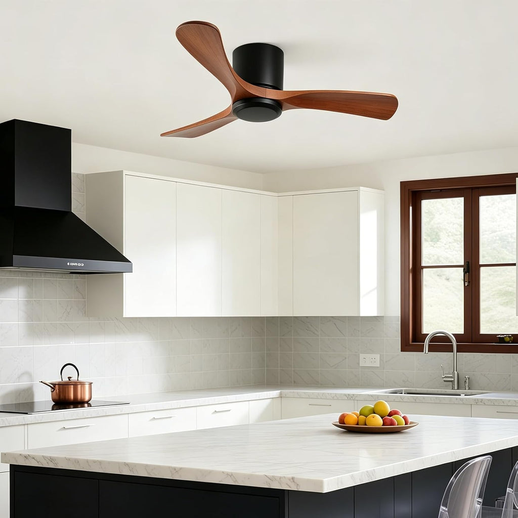 42 Inch Wood Ceiling Fan Without Light - Flush Mount, Remote Control, 3 Blade 6-Speed Reversible DC Motor, Noiseless Timer A101-B0GZNFXZKP
