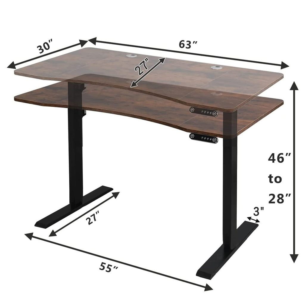 Dual Motor Electric Standing Desk, 63 x 30 Inch Height Adjustable Sit Stand Table with Splice Board, Stand up Home