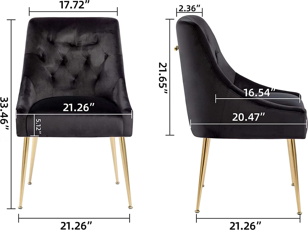 Modern Dining Chair Set of 4, Mid-Century Room Chair, Upholstered Comfortable Velvet with Back Pull Rod and Metal