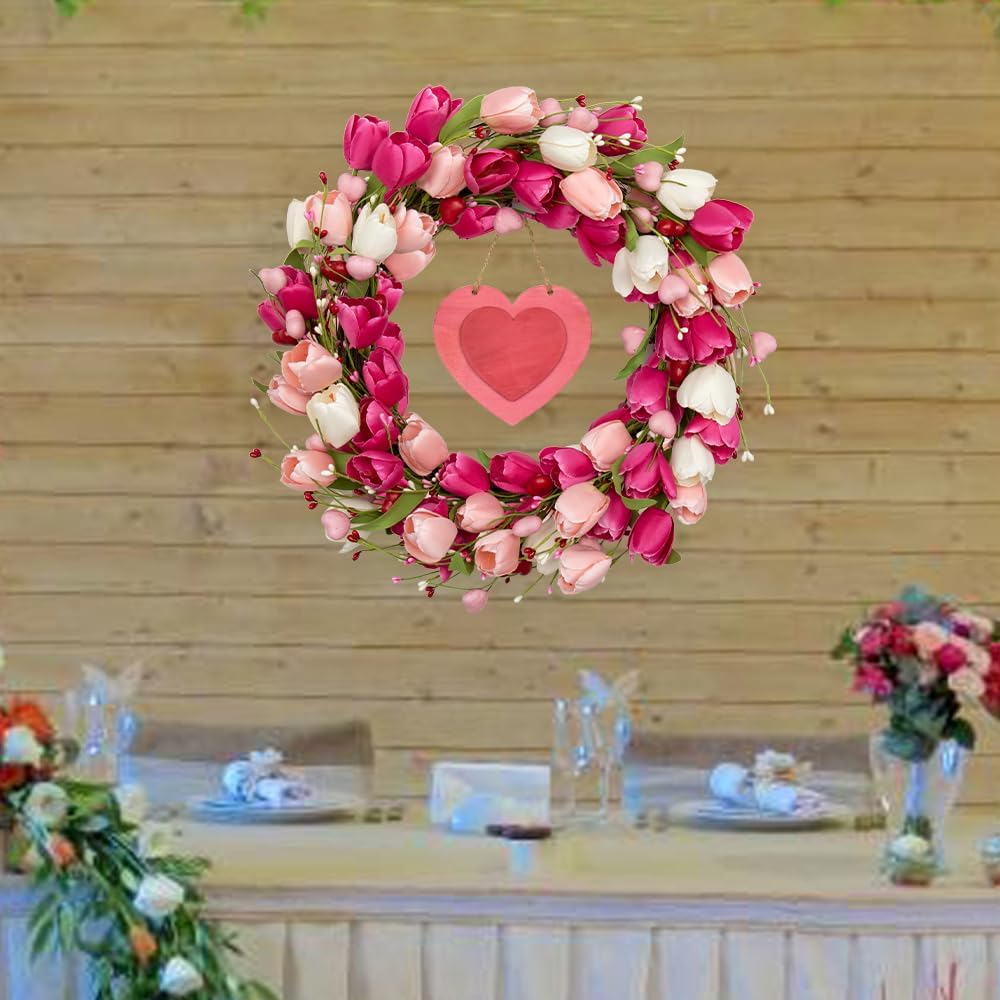 20 Inches Valentines Day Wreath Pink Valentine Wreath for Front Door Colorful Valentine Door Wreaths Tulip Wreaths