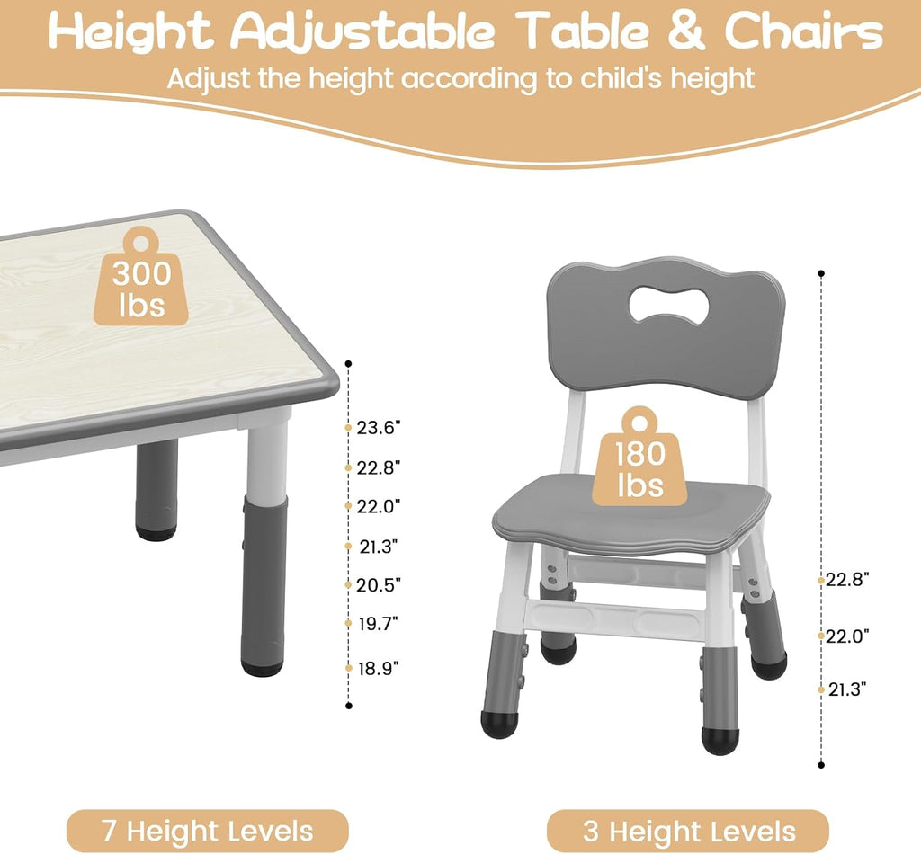 Kids Table with 6 Chairs Set, Toddler Activity Table with Chairs