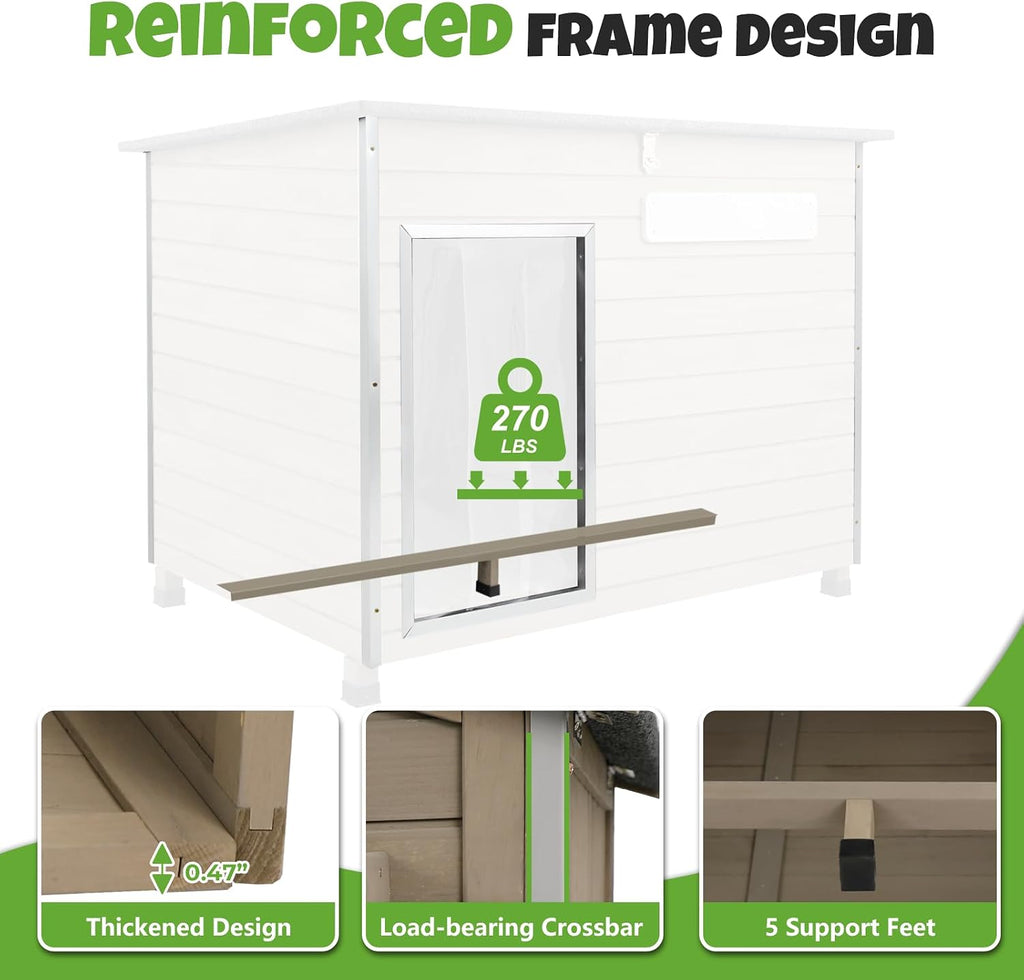 Large Outdoor Dog House, Weatherproof Wood with Chew-Resistant Alloy Frame