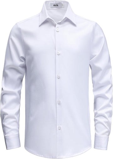 Boys Stretch Wrinkle Free Dress Shirt Long Sleeve Button Down Shirt