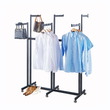 Floor Standing Metal Garment Rack - Heavy Retail Display Racks With Wheels, 6 Arms Clothing Rack, Square Tubing