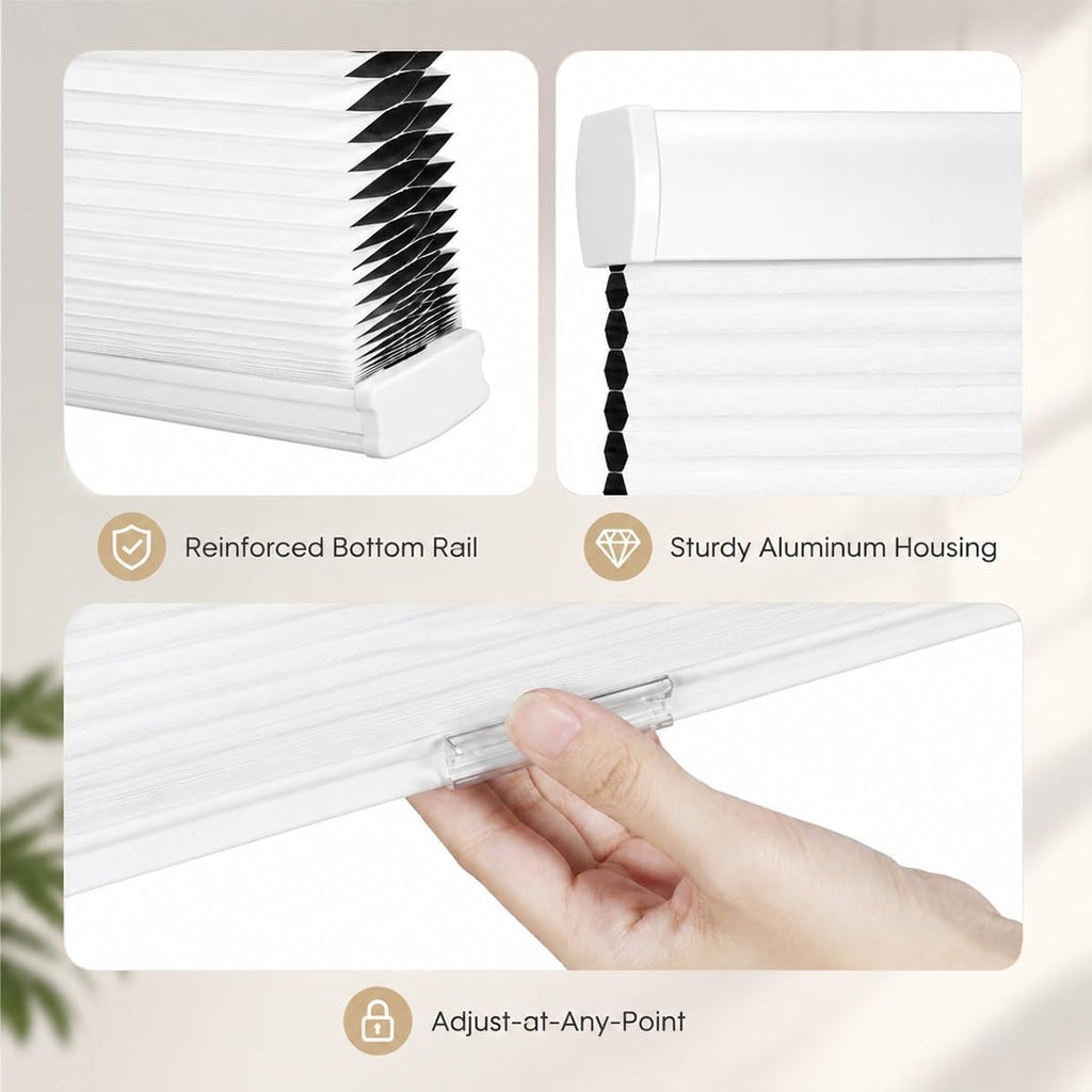 No Drill Blackout Cellular Shades, Cordless Honeycomb Blinds, Black Out Blinds for Indoor Windows, Heat Blocking