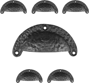 Black Iron Cup Bin Pull Cabinet Drawer Handle, Pack of 6