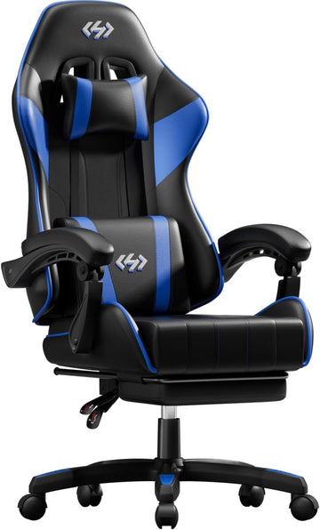 Gaming Chair with Footrest, Lumbar Support & Headrest, Black&Blue