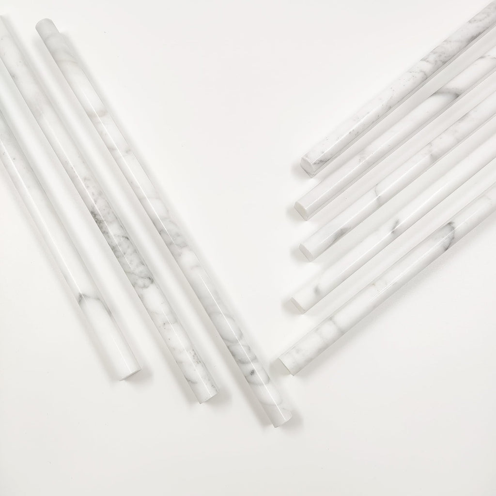 15 Pack 0.5"X12" Carrara White Marble Pencil Liner Tile, Polished Marble Tile Edge Trim Backsplash, Bathroom