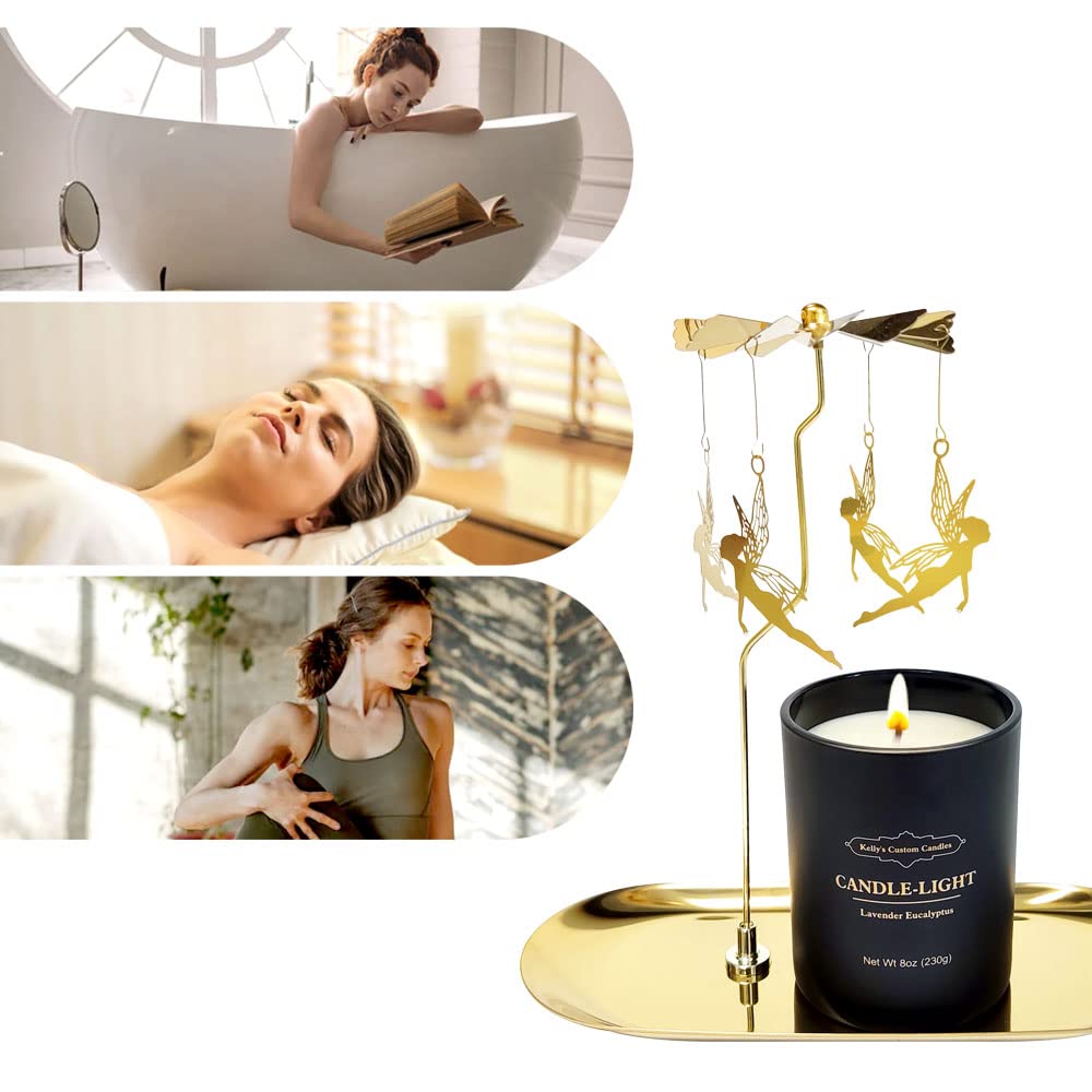 Rotating Candle Set, Candles for Women - Sandalwood Rose & Lavender Eucalyptus, Angel+Snowflake Design, Aromatherapy