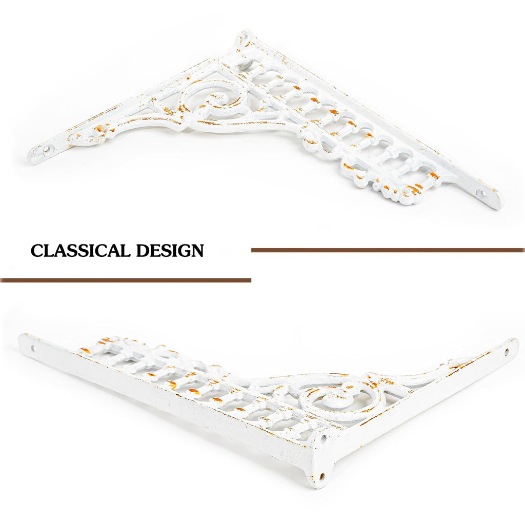 10.6 Inch Cast Iron Brackets for Shelves - 2 Pack Vintage White
