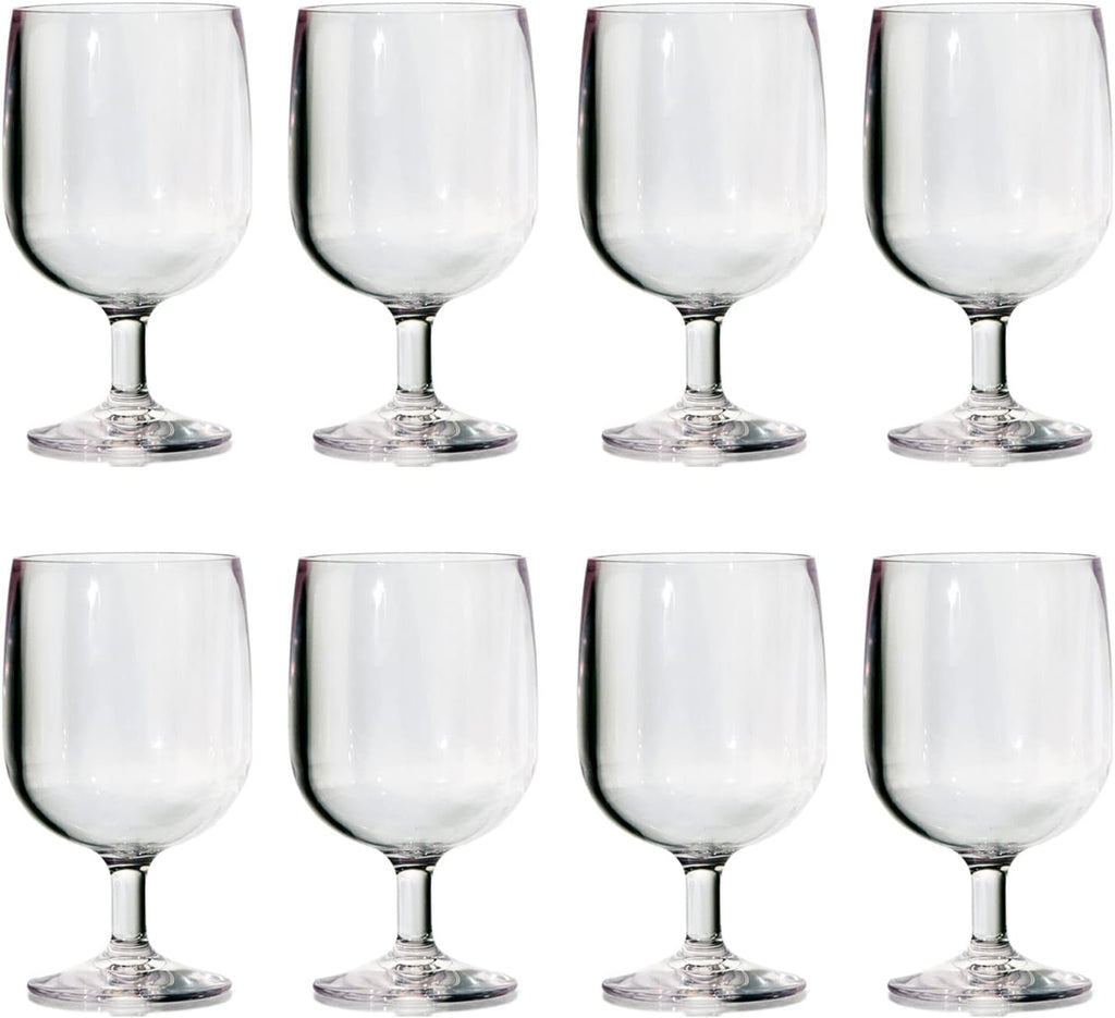 Stackable 8 ounce Plastic Wine Stems in Clear | Set of 8 Reusable, BPA-free, Made in the USA, Top-rack Dishwasher Safe