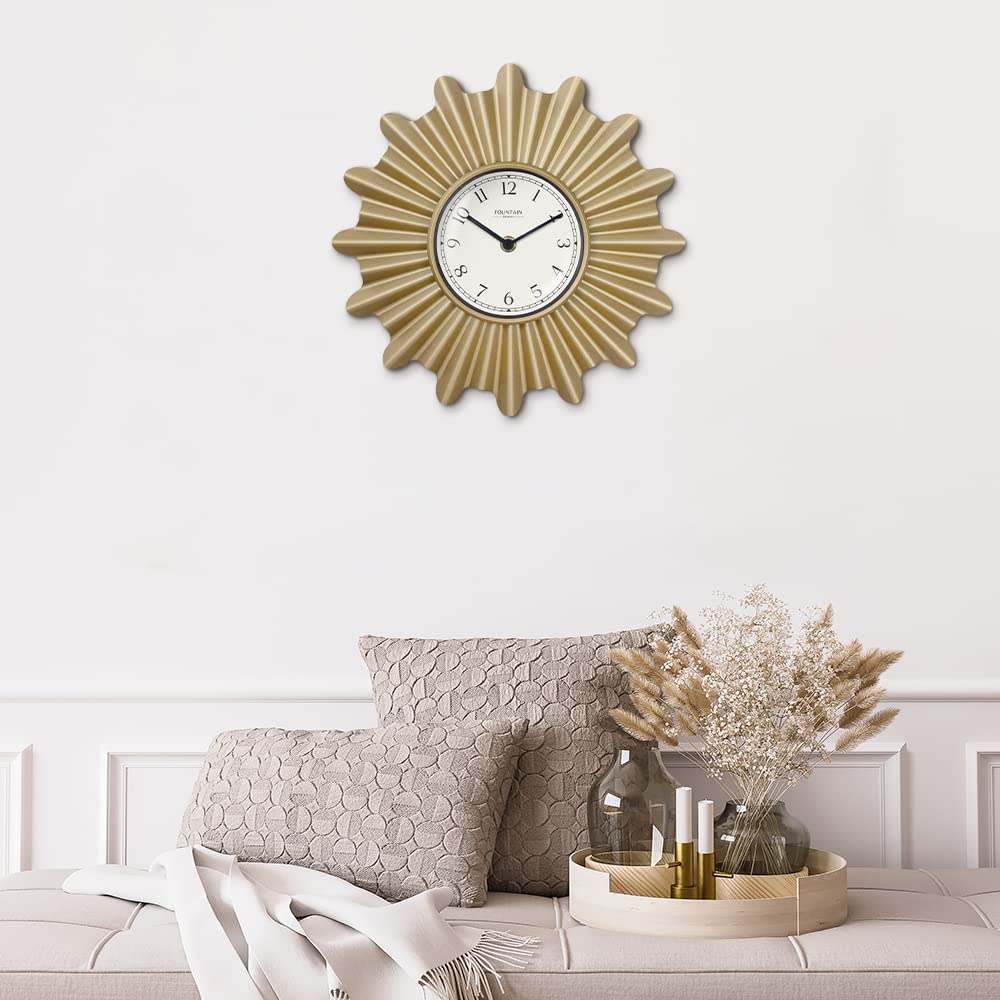 12" Mid Century Modern Starburst Wall Clock, Gold