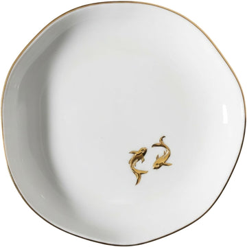 Japanese Gifts for Women, KOI Fish Gift - 4.75" Handcrafted Ceramic Ring Dish with Gold Trim, Decorative Trinket Dish