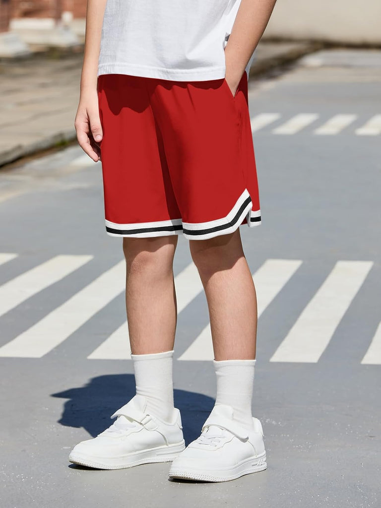 Boys Athletic Shorts Kids Youth Quick Dry Elastic Performance Basketball Shorts with Pockets