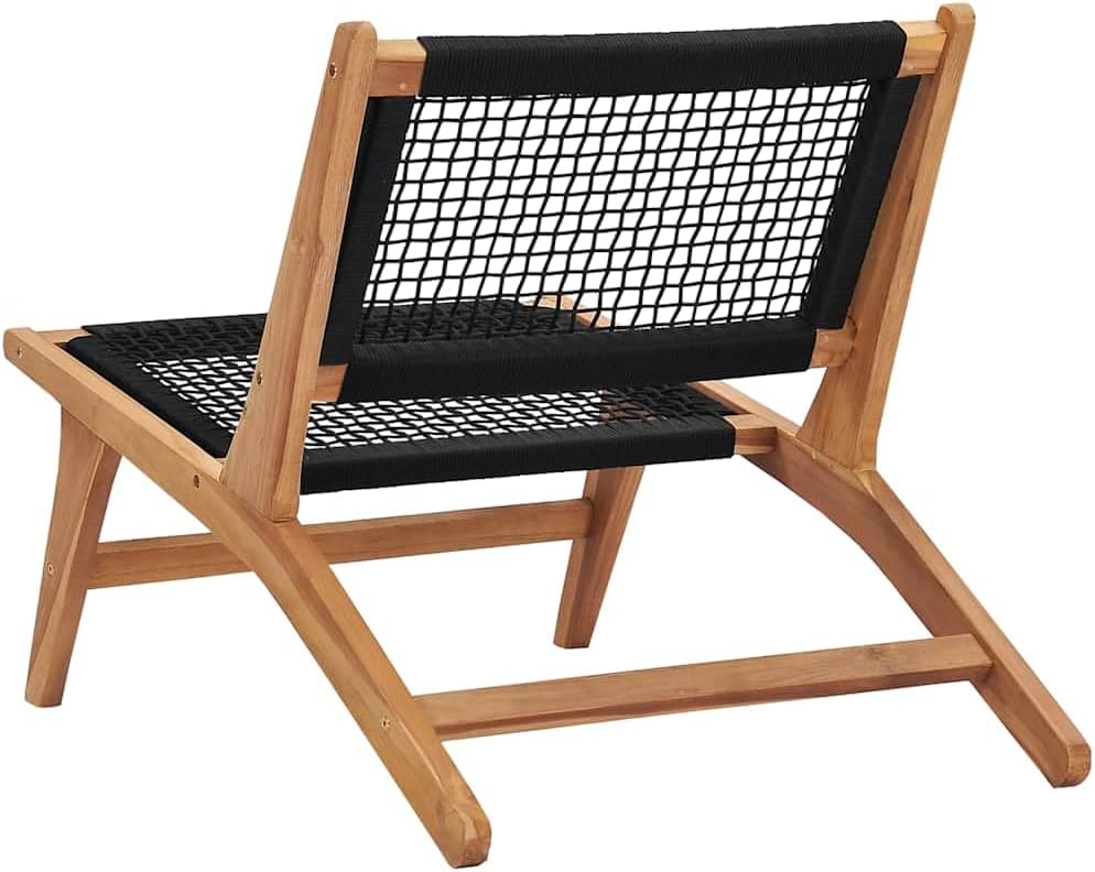 Sun Lounger with Footrest, Outdoor Lounge Chair, Solid Teak Wood and Polyester Rope, Brown, 35.2" x 22.4" x 25.6"