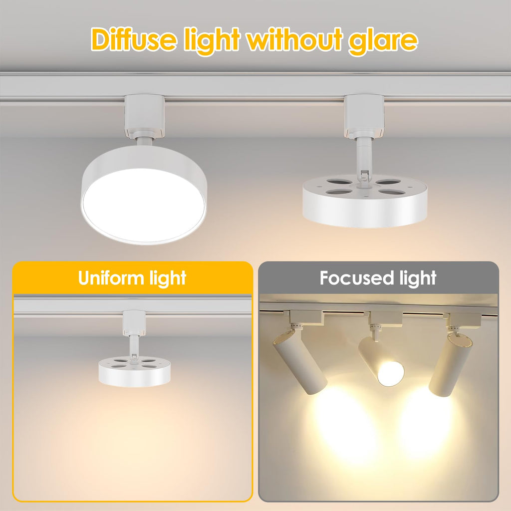 Diffuse LED Track Lighting Heads H Type, 12W 3000K, 6 Pack White