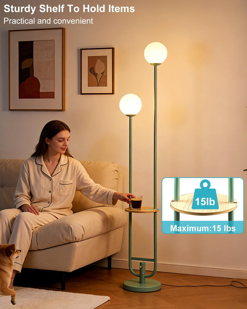 63IN Green Floor Lamp 2 Globe Mid Century Standing Lamps with Bulbs Included Unique Vintage Dimmable Tall Floor Lamp