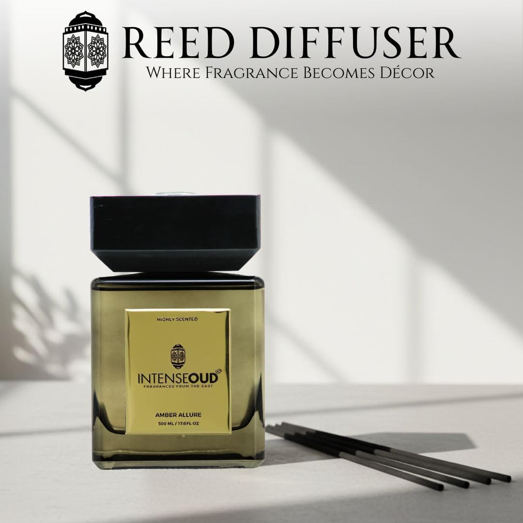 Reed Diffuser with Amber Allure (17.6 OZ) - Long-Lasting Aromatherapy Diffusers with 6 Reed Sticks & Refillable