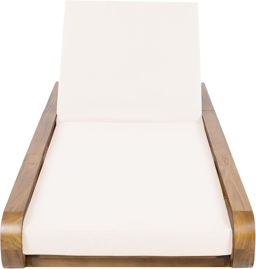 Pyke Patio Chaise Lounge Chair Outdoor with 4-Thick Cushion, Acacia Wood Poolside Sun Lounger with Curved Frame