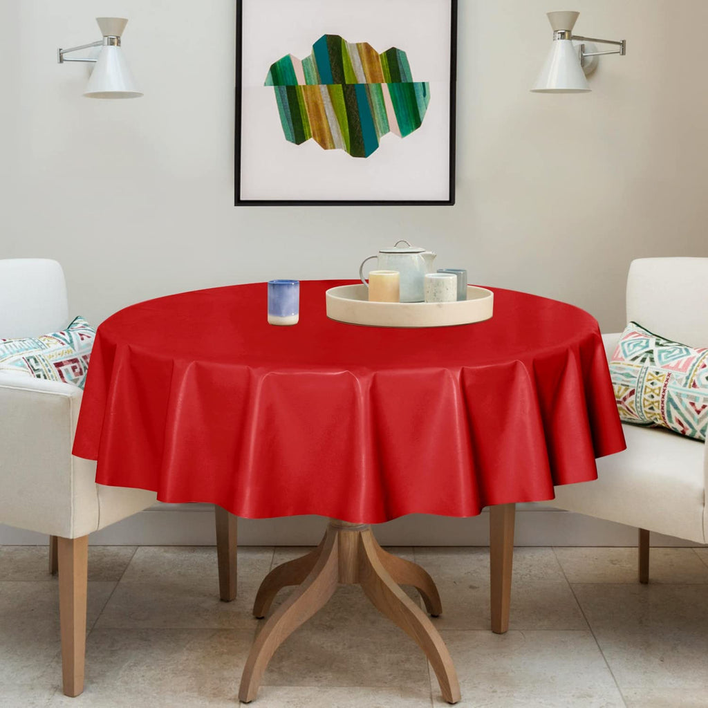 100% Waterproof Vinyl Tablecloth Table Cloth 60 Inch Round, Red