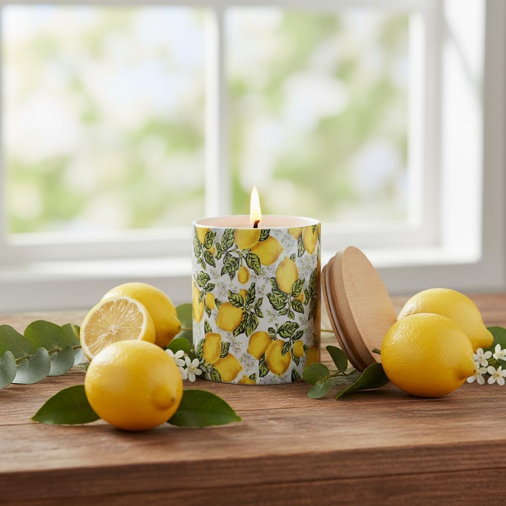 Positano Luxury Porcelain Soy Wax Candle - Eco-Friendly Hand-Poured Candle, Reusable Ceramic Tumbler, Long Burn Time