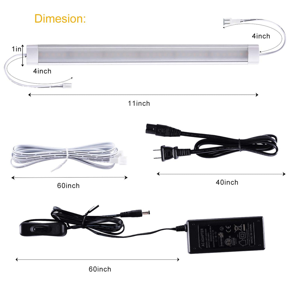 Under Cabinet Lighting Wired Plug in or Hardwired Cold White 6000K, 8 Pack 11inch Linkable Dimmable LED Under Cabinet