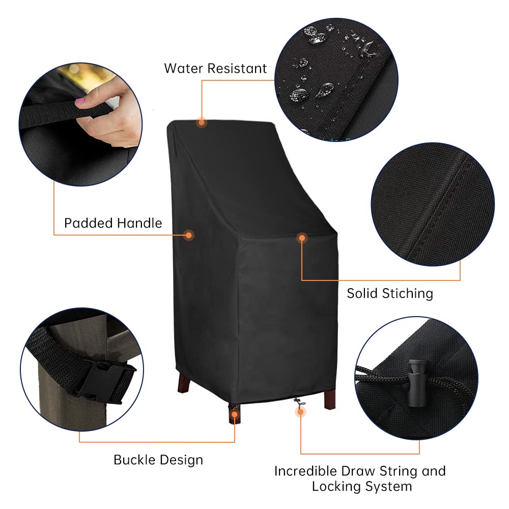 Stackable, High Back Outdoor Chair Covers, 600D Heavy Duty Waterproof Lawn Outside Barstool Furniture Covers, Fits