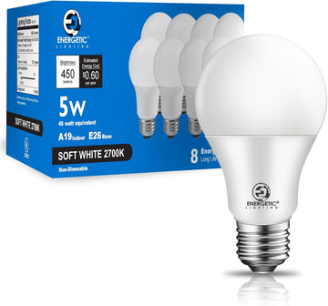 40W Equivalent A19 LED Light Bulb, Soft White 2700K, E26 Standard Base, ETL Listed, 5W 450lm Non-Dimmable LED Light