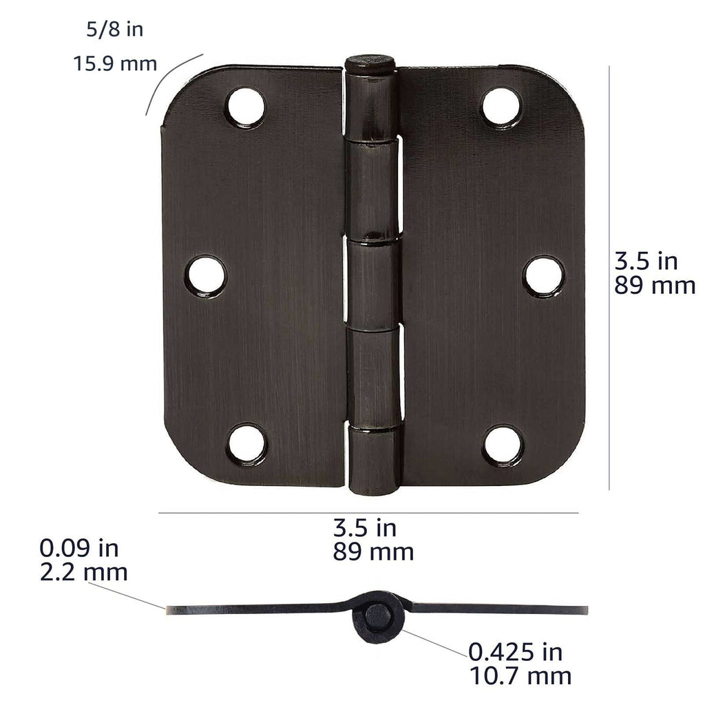 Rounded 5/8 Radius Interior Door Hinges with Screws, 3.5" x 3.5", Oil Rubbed Bronze, 18-Pack