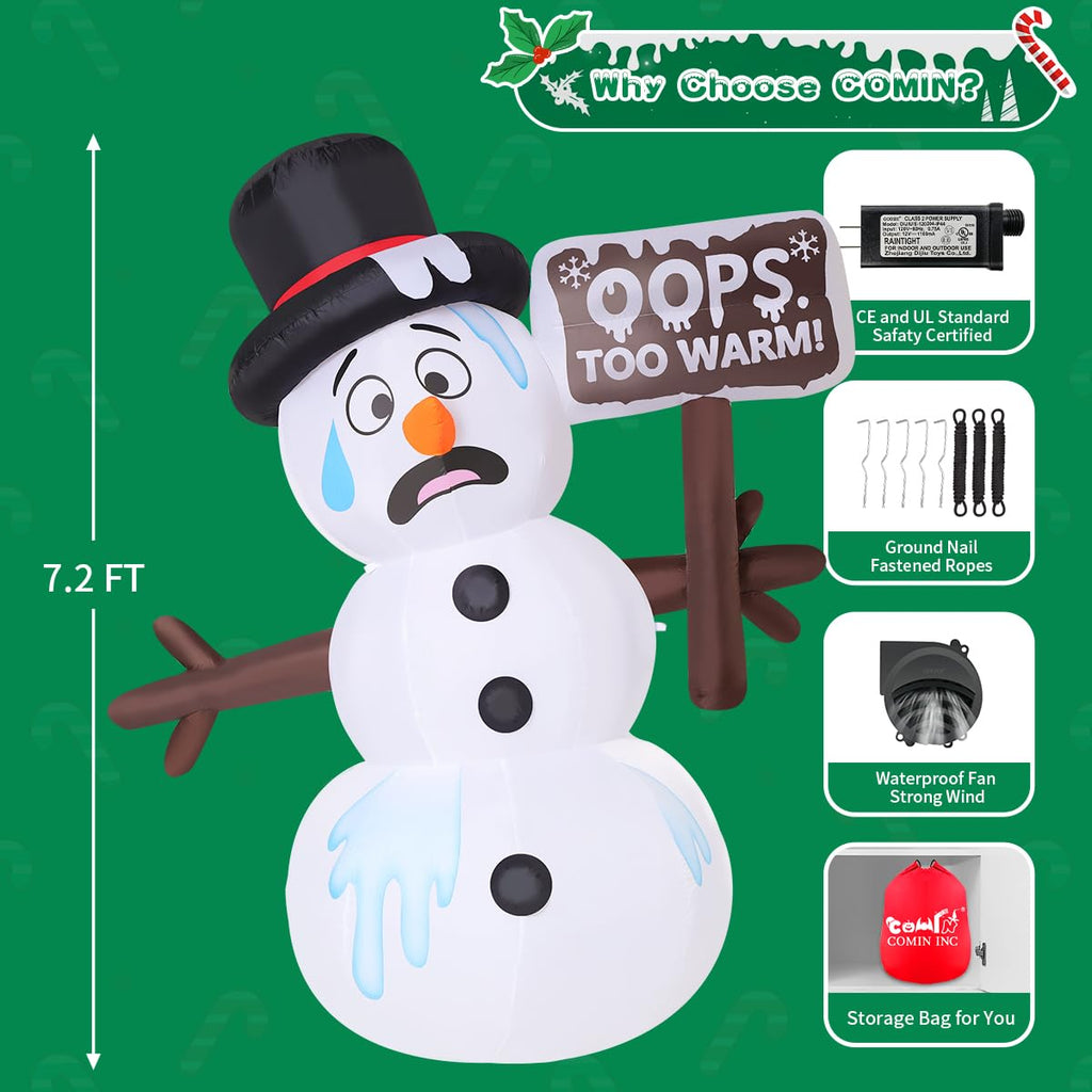 7.2 FT Christmas Inflatables Outdoor Decorations Inflatable Melt Snowman Blow Ups with Built-in LEDs for Yard Party