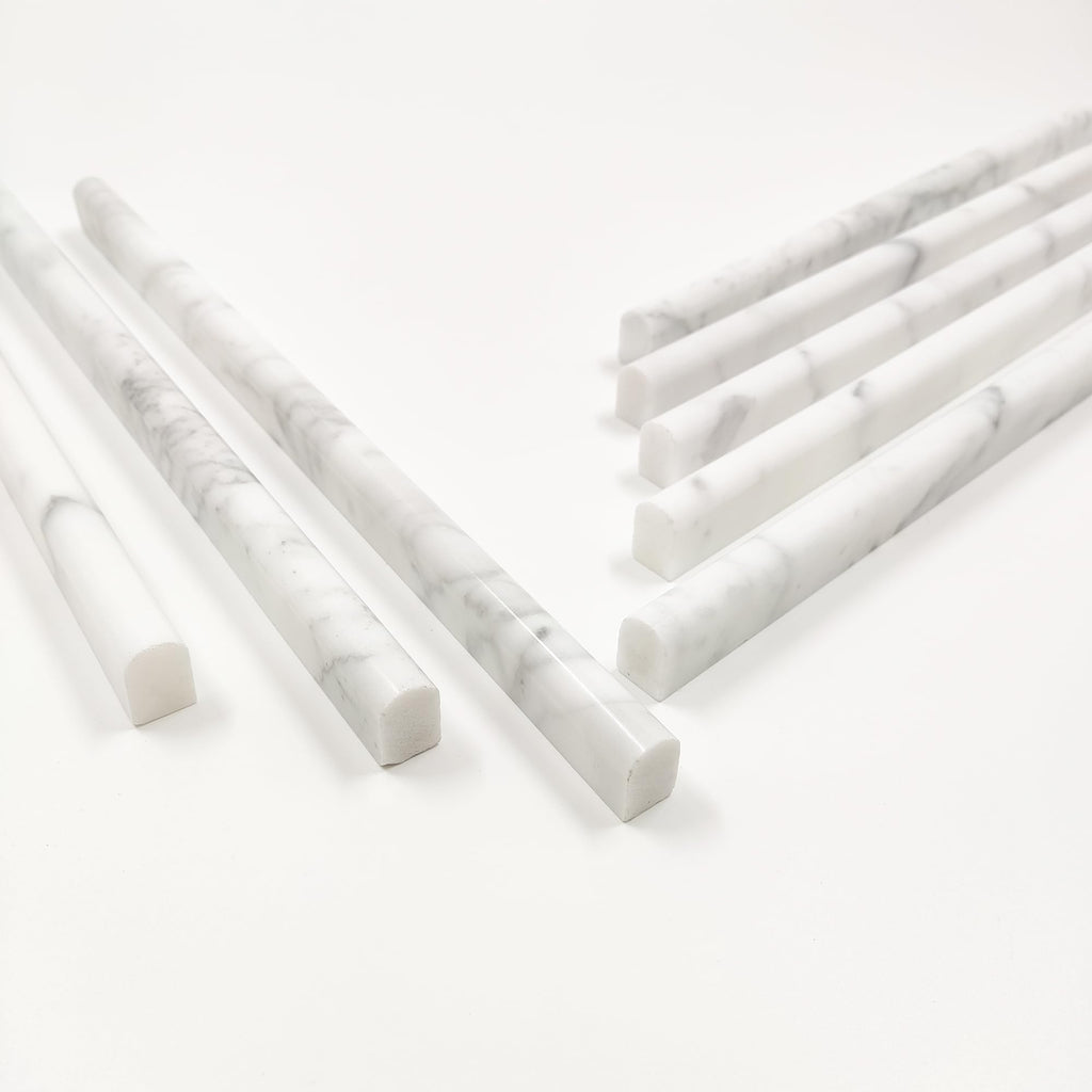 15 Pack 0.5"X12" Carrara White Marble Pencil Liner Tile, Polished Marble Tile Edge Trim Backsplash, Bathroom