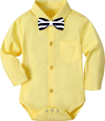 Infant Baby Boys Dress Shirt Formal Bodysuit Rompers