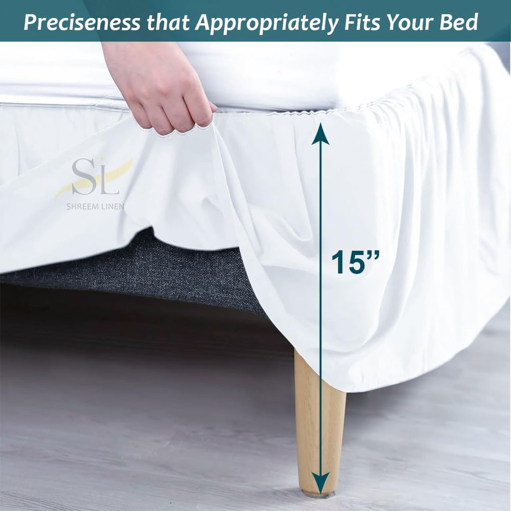 Ruffled Bed Skirt with Split Corners, Gathered Style, 100% Microfiber, 15-Inch Drop, Dust Ruffle Bedskirt with