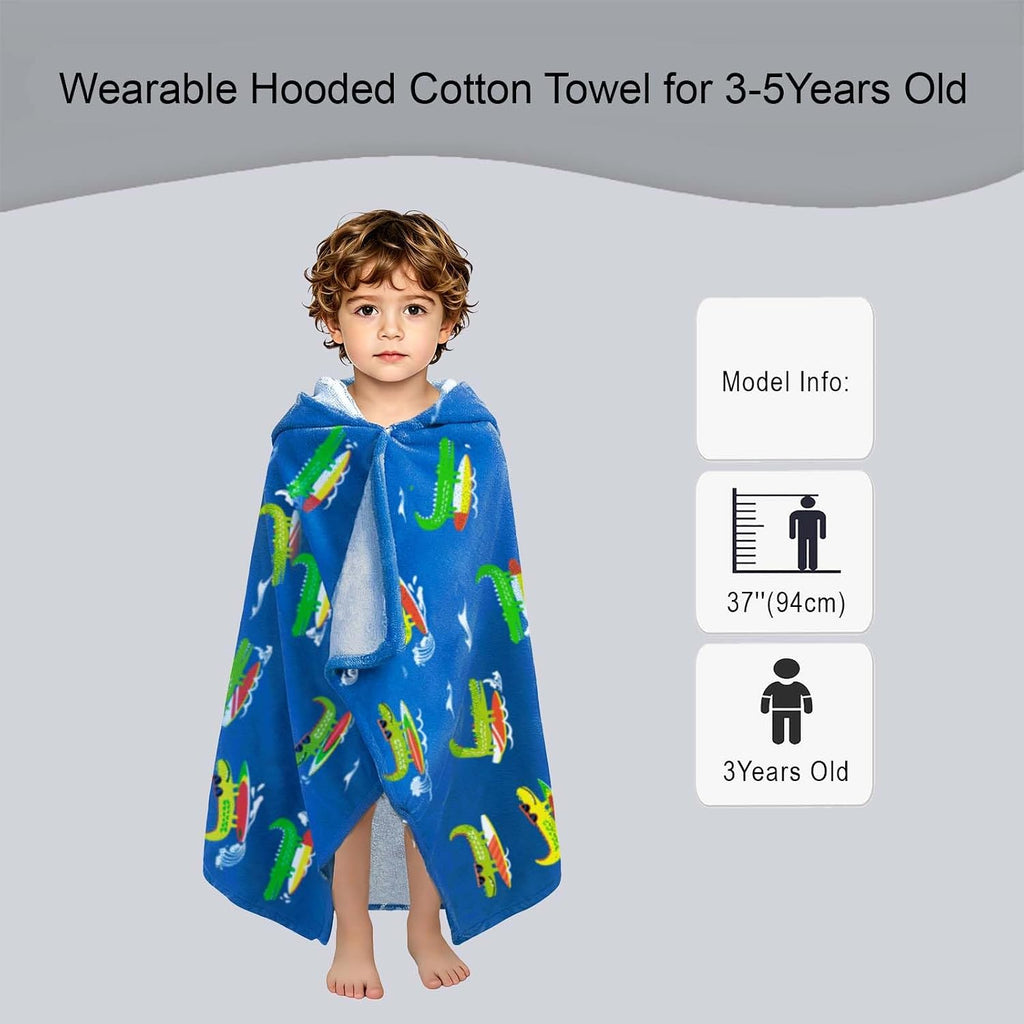 Crocodile Toddler Bath Towel Age 3-5,100% Cotton,Crocodile