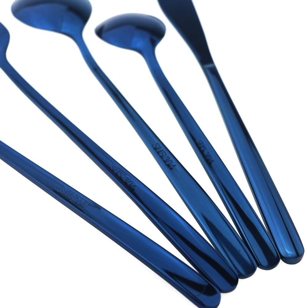 Mirror Polished Blue 20-Piece SUS304 Stainless Steel Flatware Set,Silverware Set Dinner Knife Fork Spoon Dessert Fork