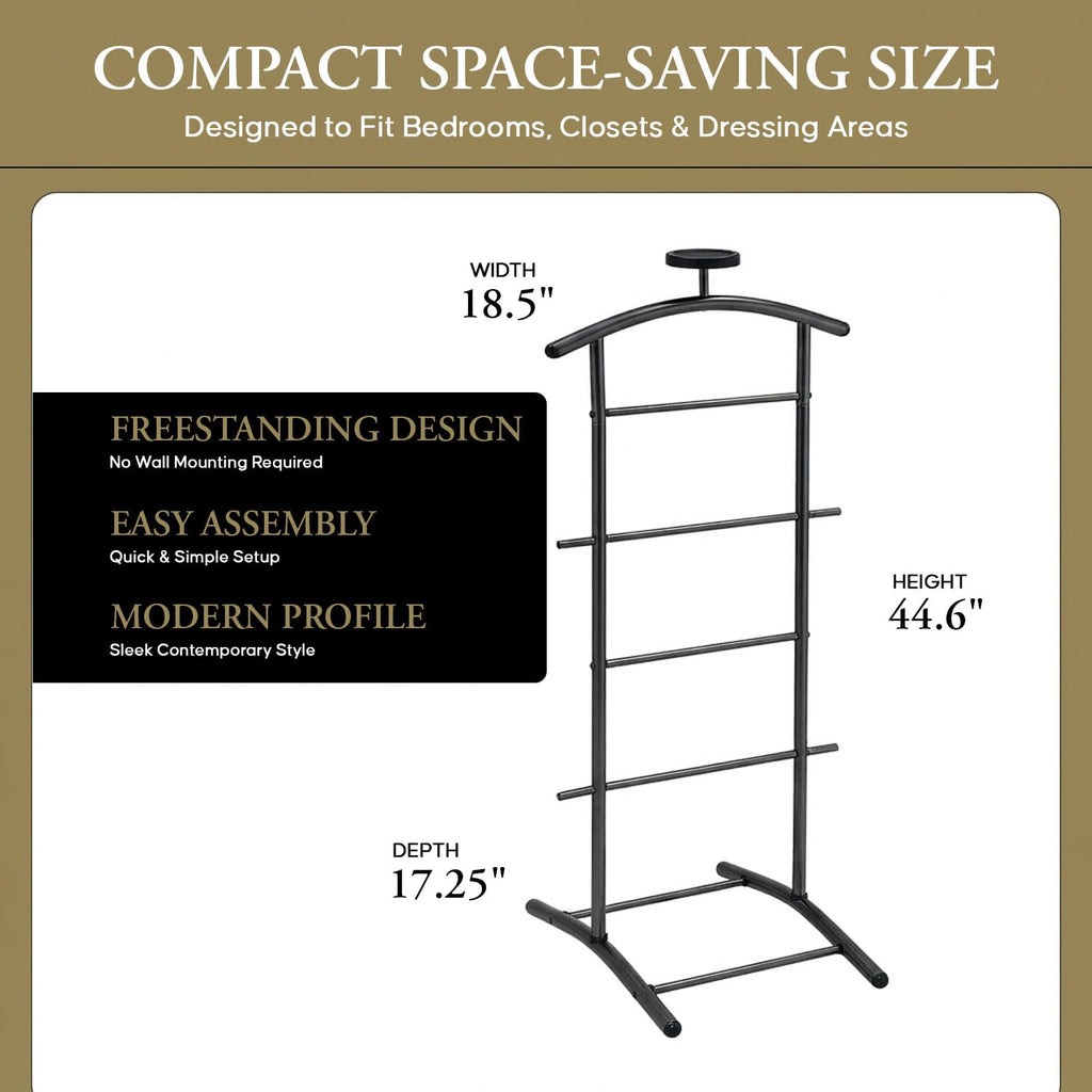 Freestanding Metal Suit Valet Stand with Tie Bar, Black