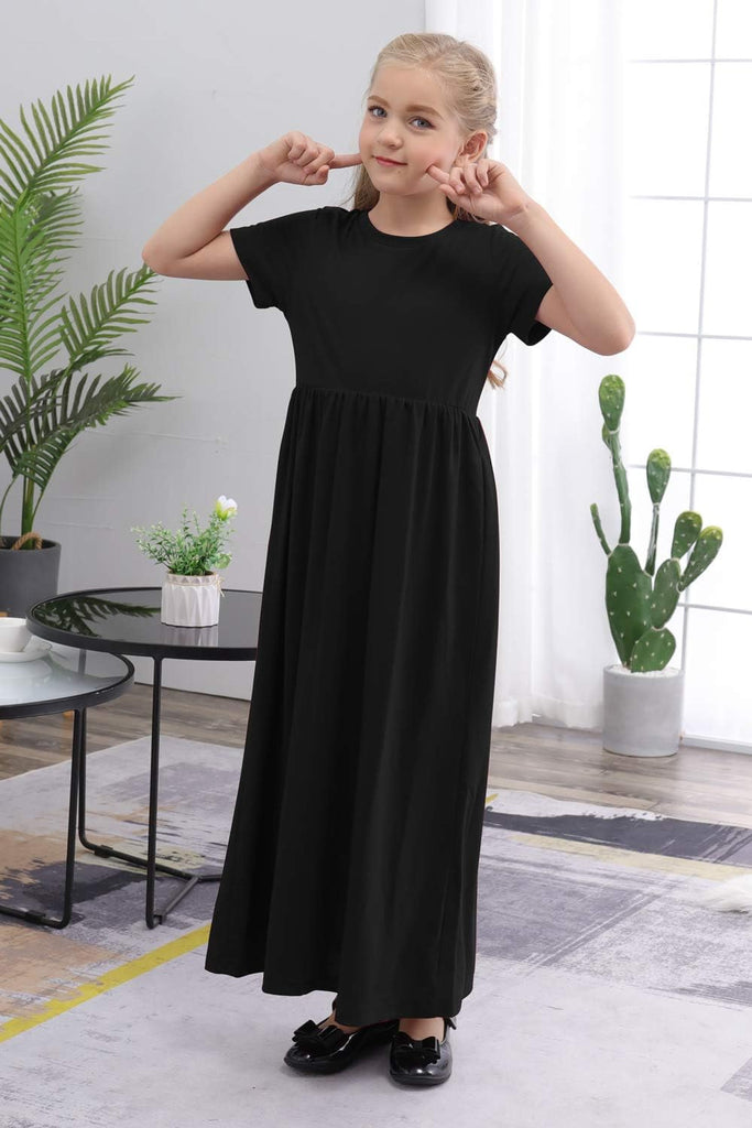Girls Modest Casual Maxi Dress with Pockets