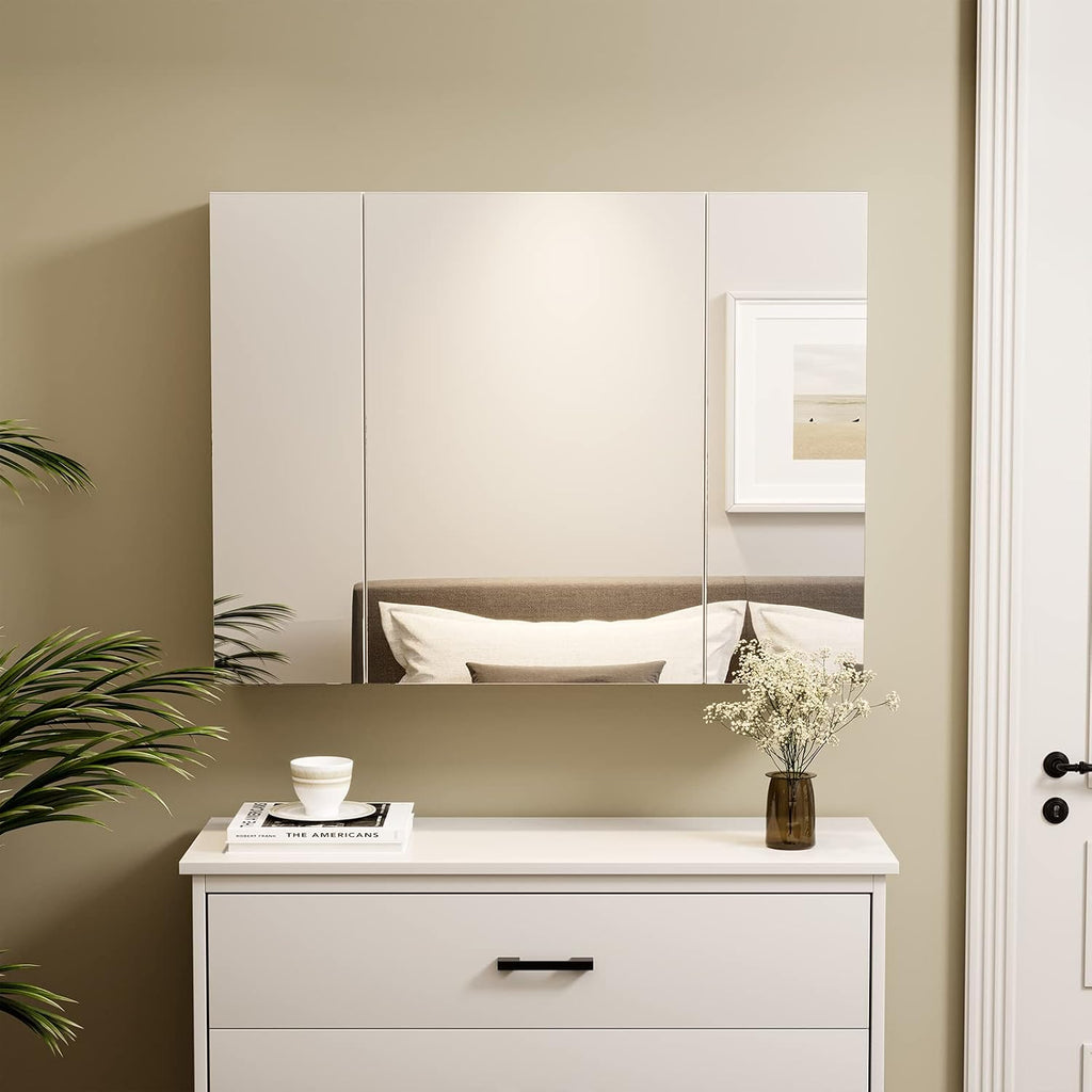 Medicine Cabinets Bathroom Mirror Cabinet with 3 Door 31.5x23.6 Inch Bathroom Wall Cabinet with Mirror Wall Mirror