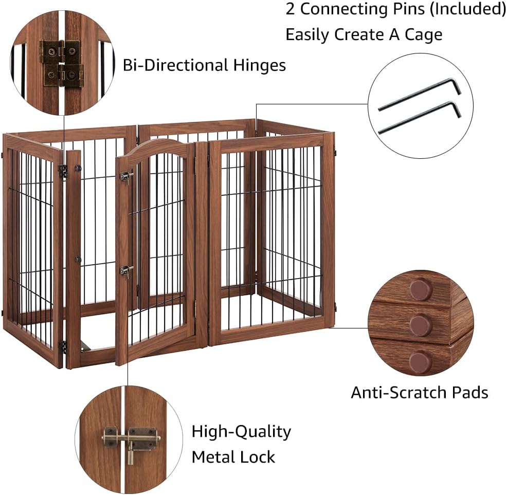 Extra Wide Pet Gate, 6-Panel Freestanding Dog Barrier with Door