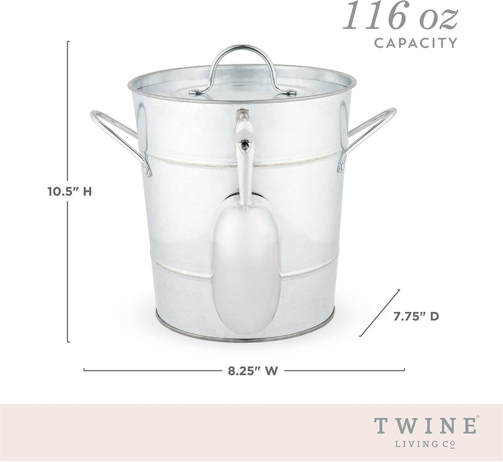 Insulated Ice Bucket with Lid, Scoop & Handles for Beer, Wine, Champagne, Beverages, 1 Gal Galvanized Metal Bucket