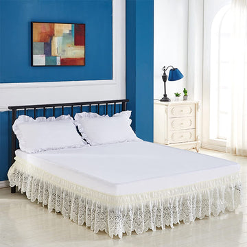 Wrap Around Elastic Lace Bed Skirts Bed Wrap Easy Fit Dust Ruffle Bedskirt 14" Drop Dust Ruffle Adjustable