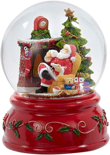 Fireplace Sitting Santa Claus 100MM Resin Christmas Water Snow Globe Plays Holiday Song