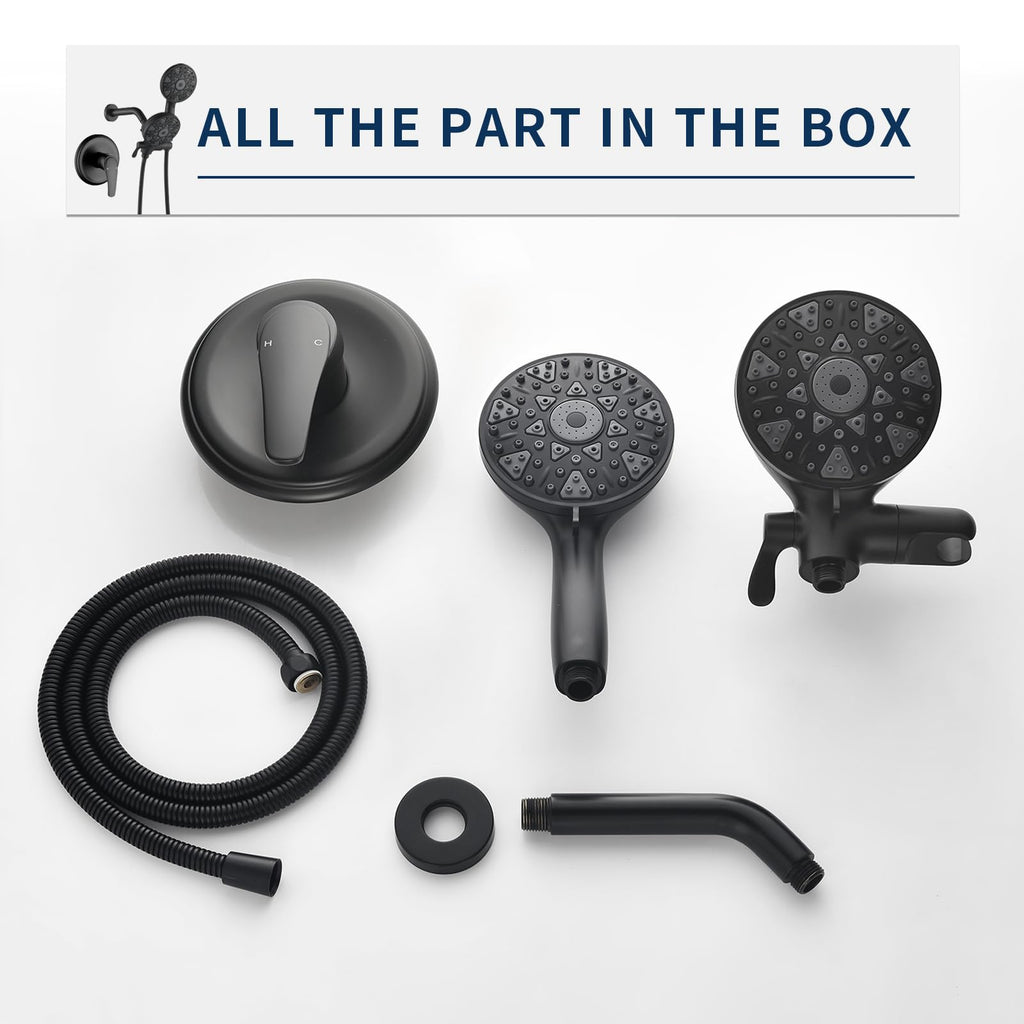 Matte Black Shower Faucet Set Complete Shower Kit Shower Systems Dual Shower Head and Handheld 2 in 1 Combo Set