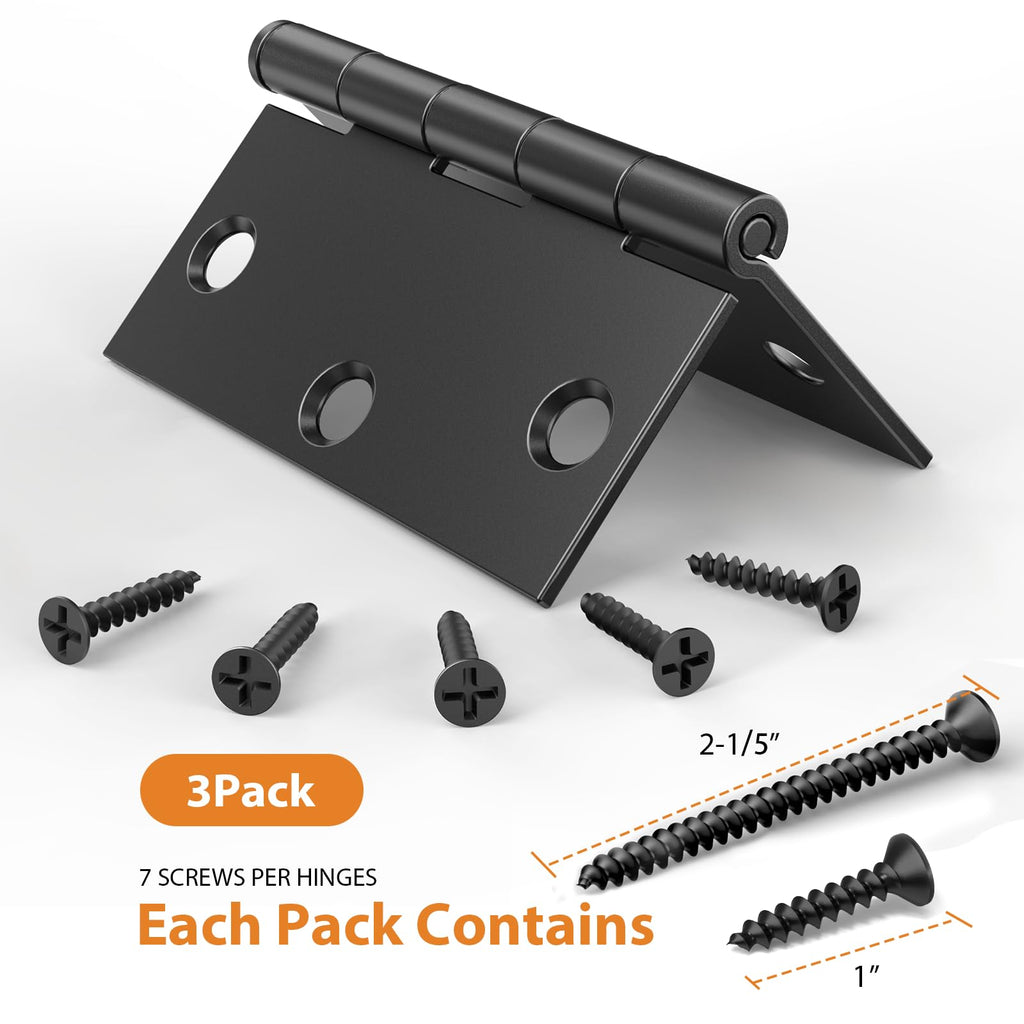 3 Pack 3.5 Inch Matte Black Door Hinges, Interior Hinges with Square Corners, 3 1/2" Black Hardware for Standard