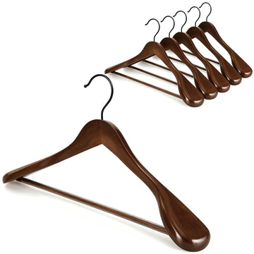 Set of 6 Beautiful Coat Suit Jacket Wood Wooden Hangers, Premium Retro Finish with Extra-Wide Shoulder- 360° Black