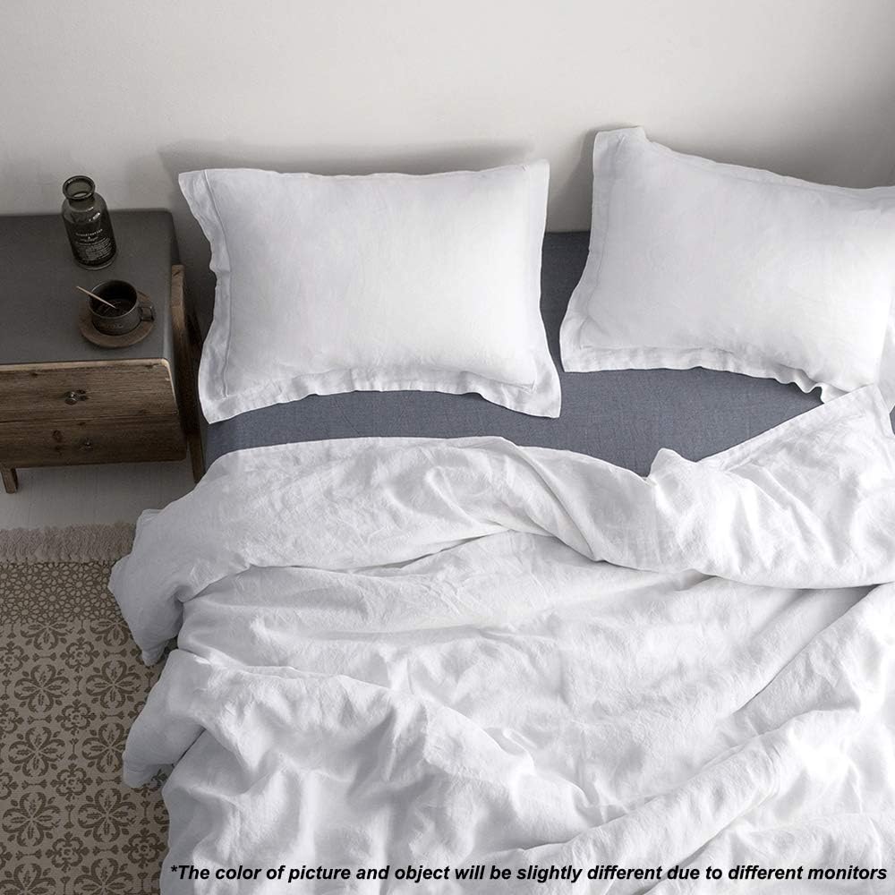 100% French Flax Linen Duvet Cover Set with Embroidery Washed - 3 Pieces (1 Duvet Cover with 2 Pillow Shams) with